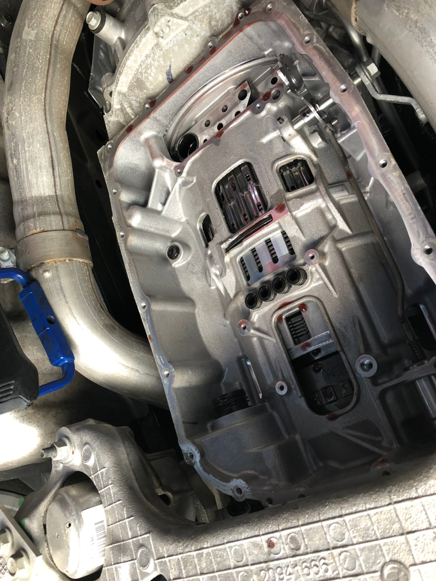 Open transmission assembly being serviced at Rodas Auto Repair